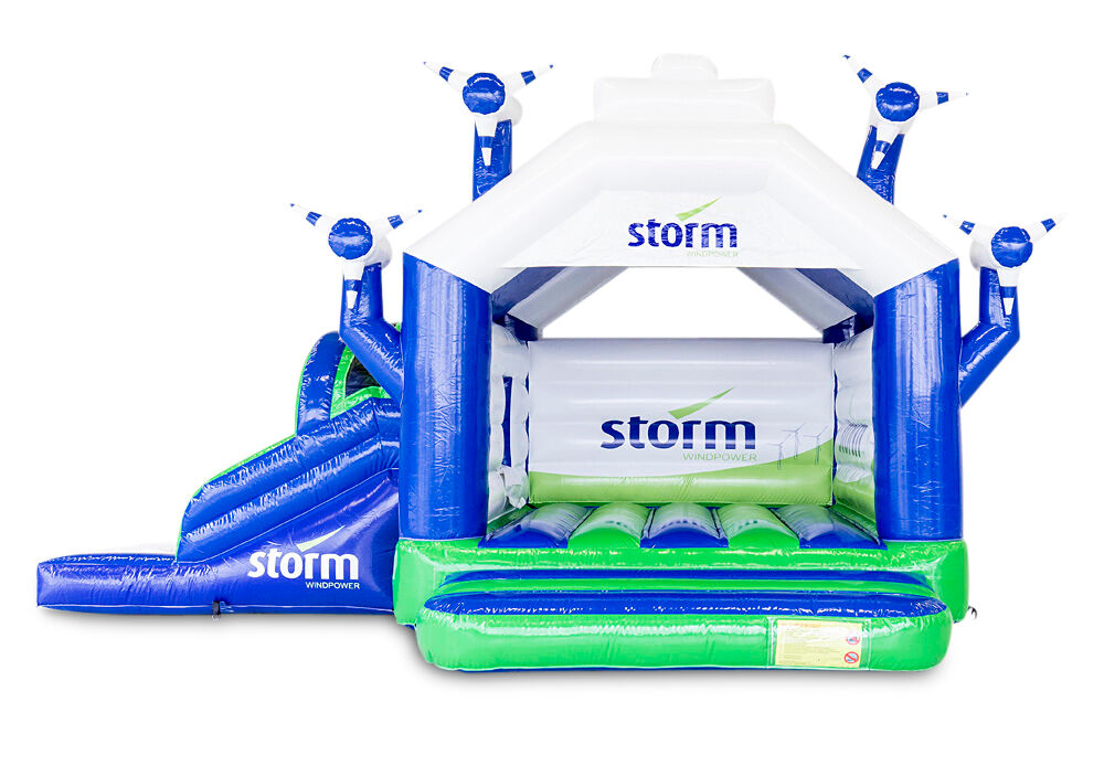Kup wykonany na zamówienie dmuchany leżaczek Storm-Multifun Windmill ze zjeżdżalnią w JB Dmuchańce Polska. Bezpłatny projekt dmuchanych zamków do skakania w Twojej własnej tożsamości korporacyjnej